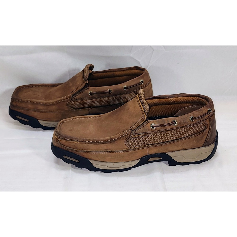 DAN POST Leather Work Moccasin Toe Shoes Men 10 M Oxford Brown Slip-On DP67611